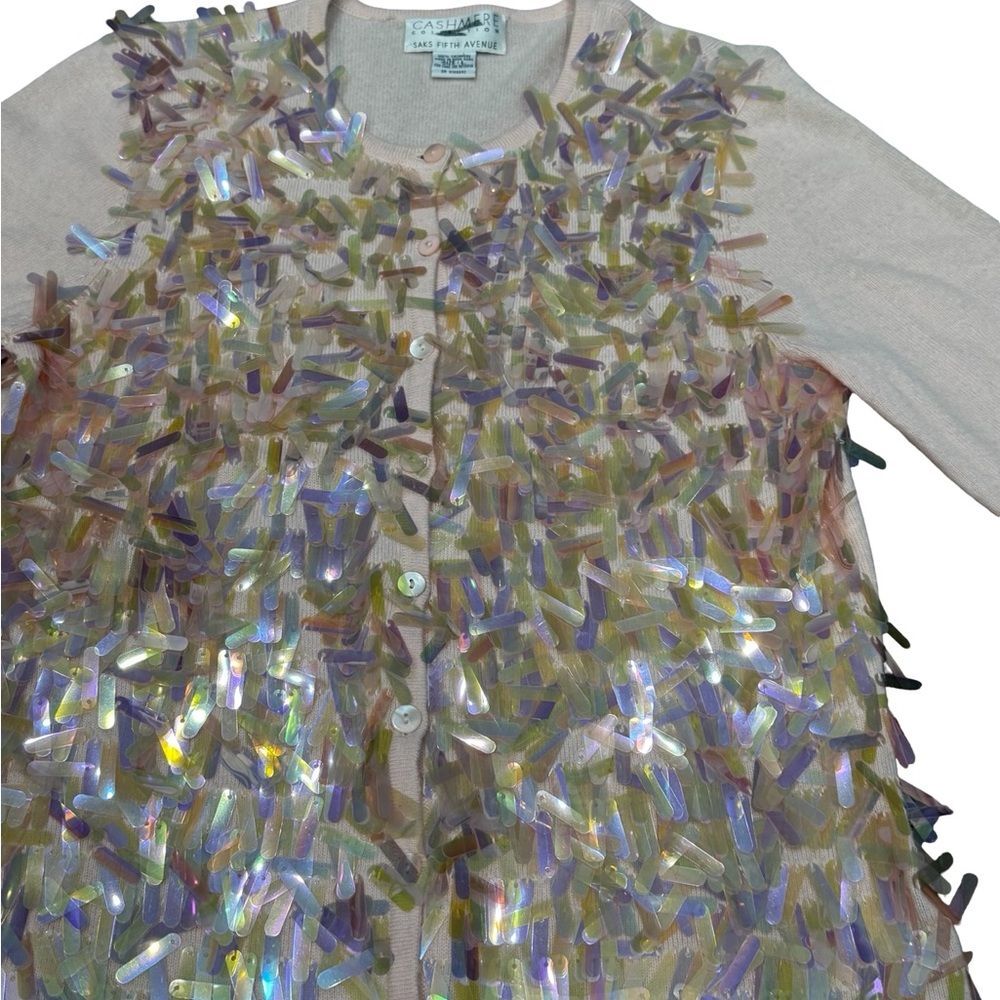 🌟 Cashmere Collection by Saks Fifth Avenue Iridescent Sequin‎ Cardigan - Size L - Picture 4 of 12